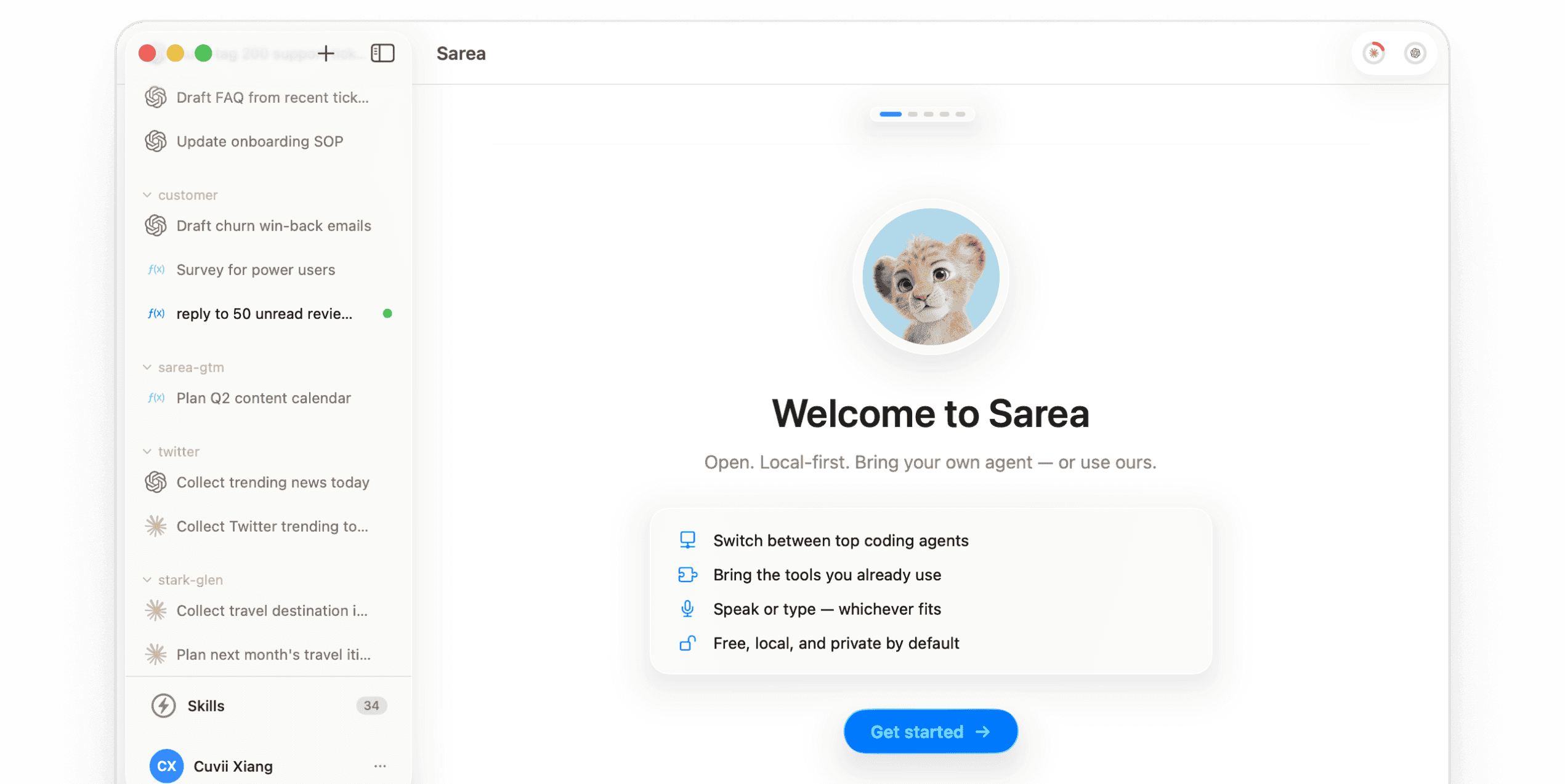 Original Sarea app interface from the official website