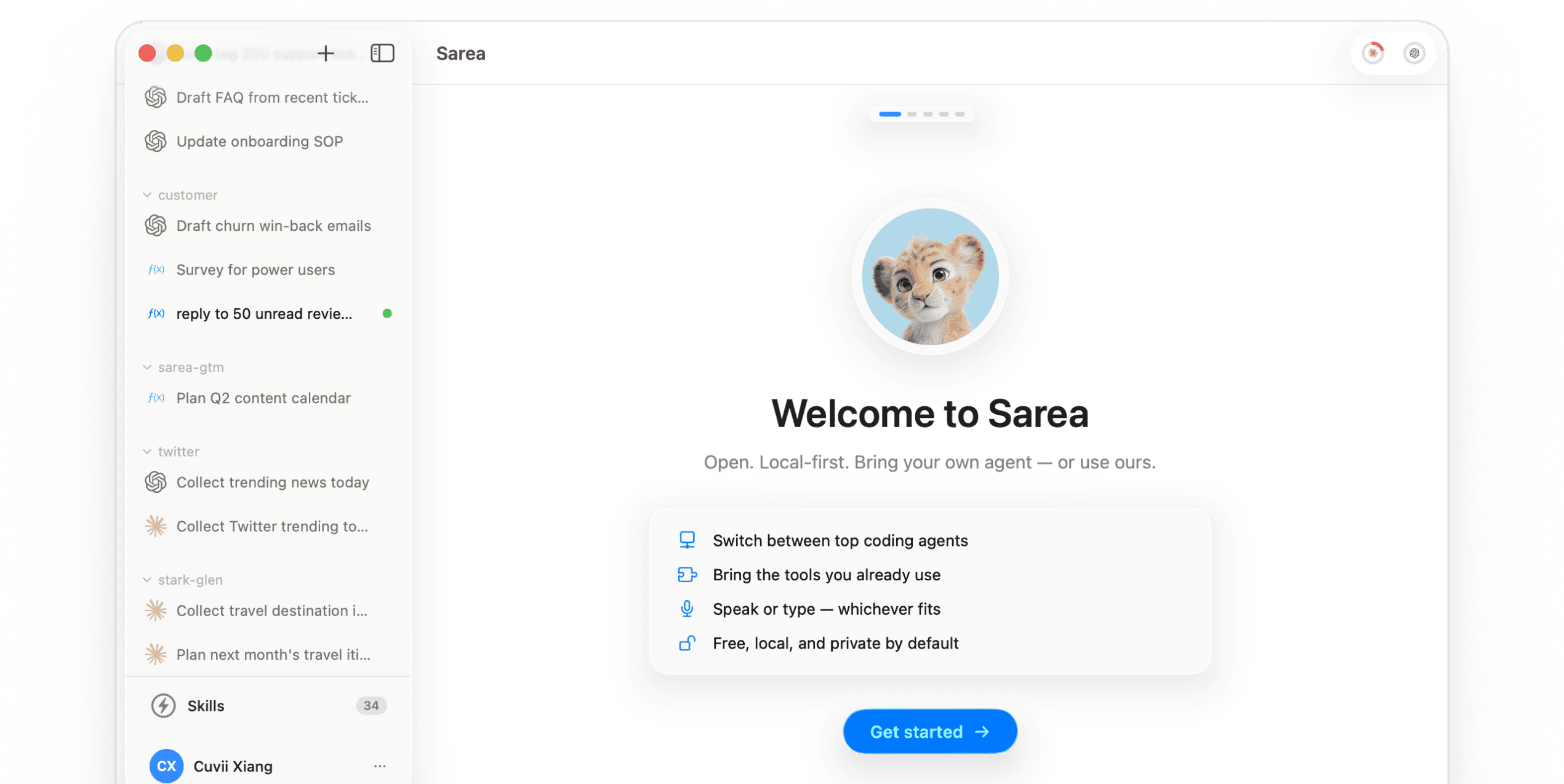 Sarea app interface